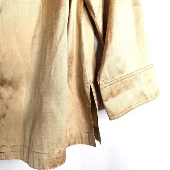 ios Metallic Gold 100% Silk Top Size M Button Up Long Sleeve Classic Elegant - Picture 4 of 11